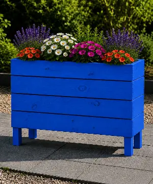 Ahşap Dış Mekan Saksı Mavi 60x30x100 - İlen Design