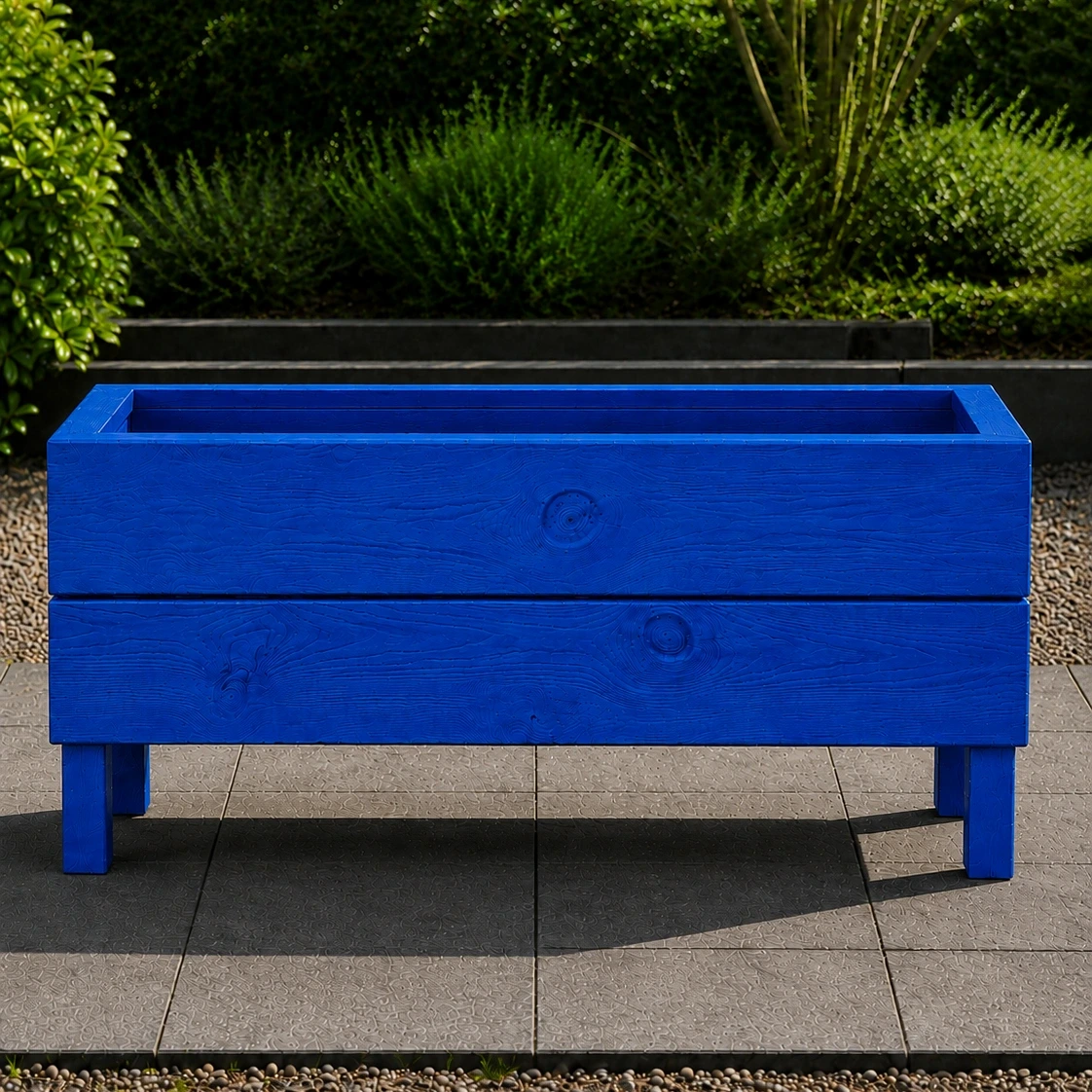 Ahşap Dış Mekan Saksı Pervazlı Mavi 35x30x100 - görsel 2