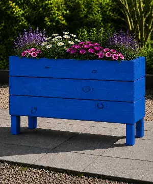 Ahşap Dış Mekan Saksı Mavi 50x30x100 - İlen Design