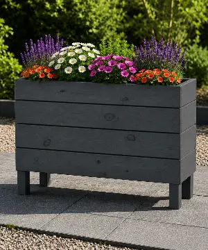 Ahşap Dış Mekan Saksı Antrasit 60x30x100  - İlen Design