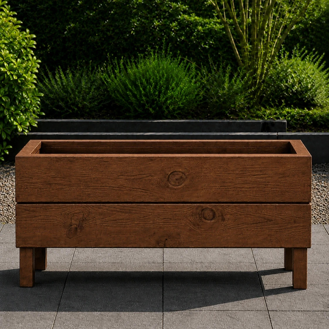 Ahşap Dış Mekan Saksı Pervazlı Ceviz  35x30x100 - görsel 2