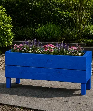 Ahşap Dış Mekan Saksı Pervazlı Mavi 35x30x100 - İlen Design
