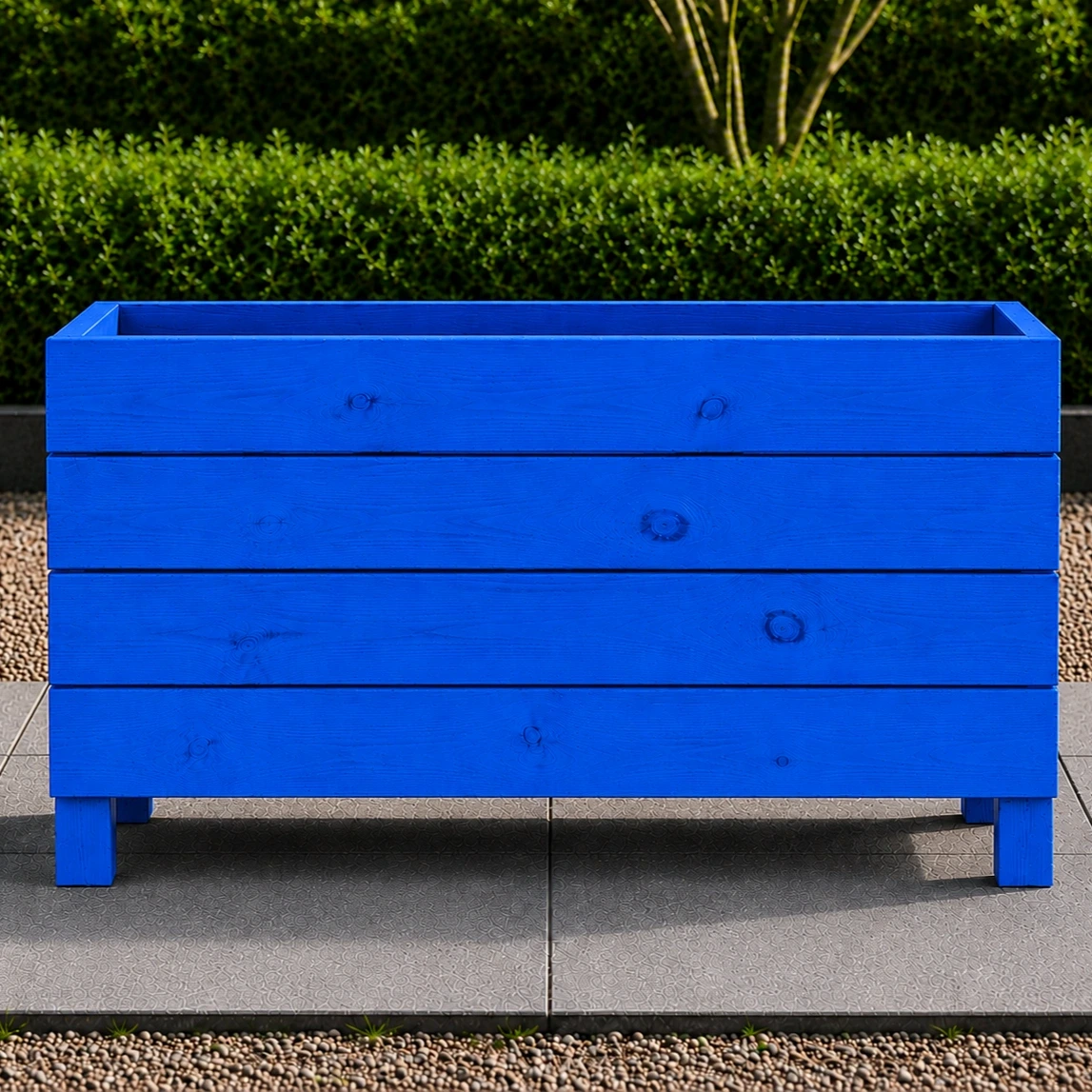 Ahşap Dış Mekan Saksı Mavi 60x30x100 - görsel 2