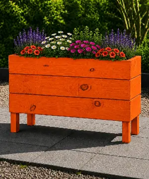 Ahşap Dış Mekan Saksı Turuncu 50x30x100 - İlen Design