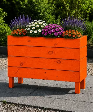Ahşap Dış Mekan Saksı Turuncu 60x30x100 - İlen Design