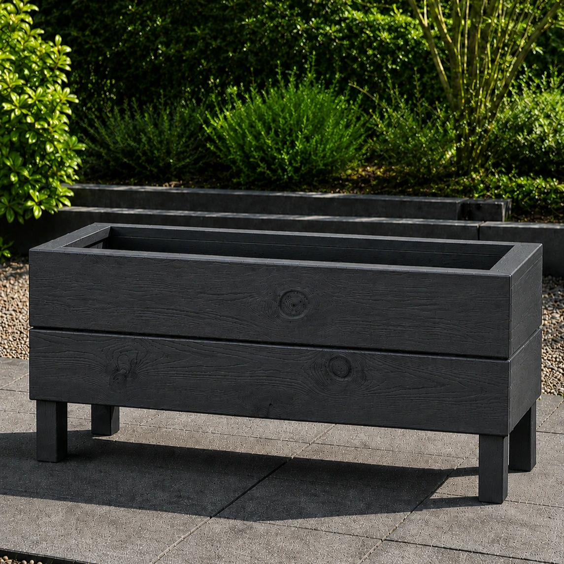 Ahşap Dış Mekan Saksı Pervazlı Antrasit 35x30x100 - görsel 3