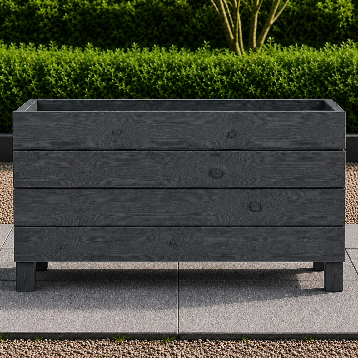 Ahşap Dış Mekan Saksı Antrasit 60x30x100  - görsel 2