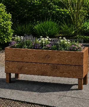 Ahşap Dış Mekan Saksı Pervazlı Ceviz  35x30x100 - İlen Design