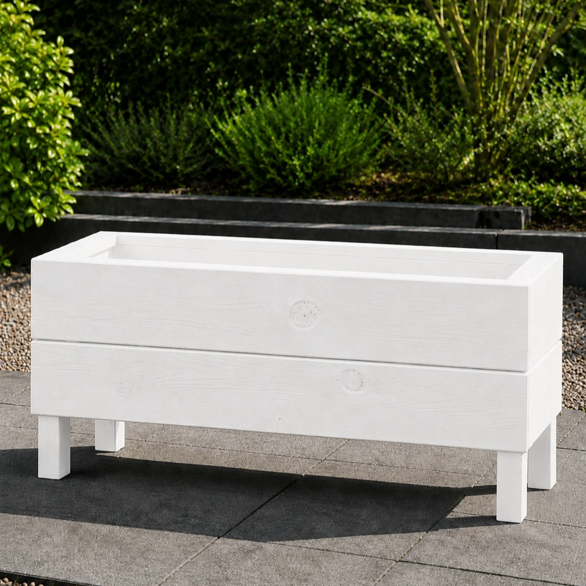 Ahşap Dış Mekan Saksı Pervazlı Beyaz 35x30x100 - görsel 3