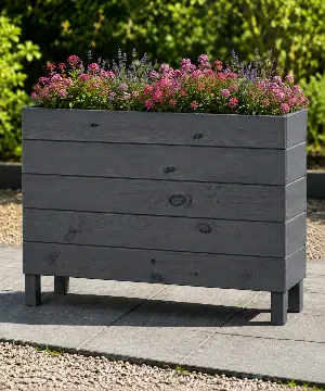 Ahşap Dış Mekan Saksı Antrasit 70x30x100 - İlen Design