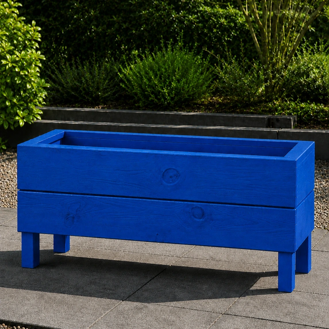 Ahşap Dış Mekan Saksı Pervazlı Mavi 35x30x100 - görsel 3