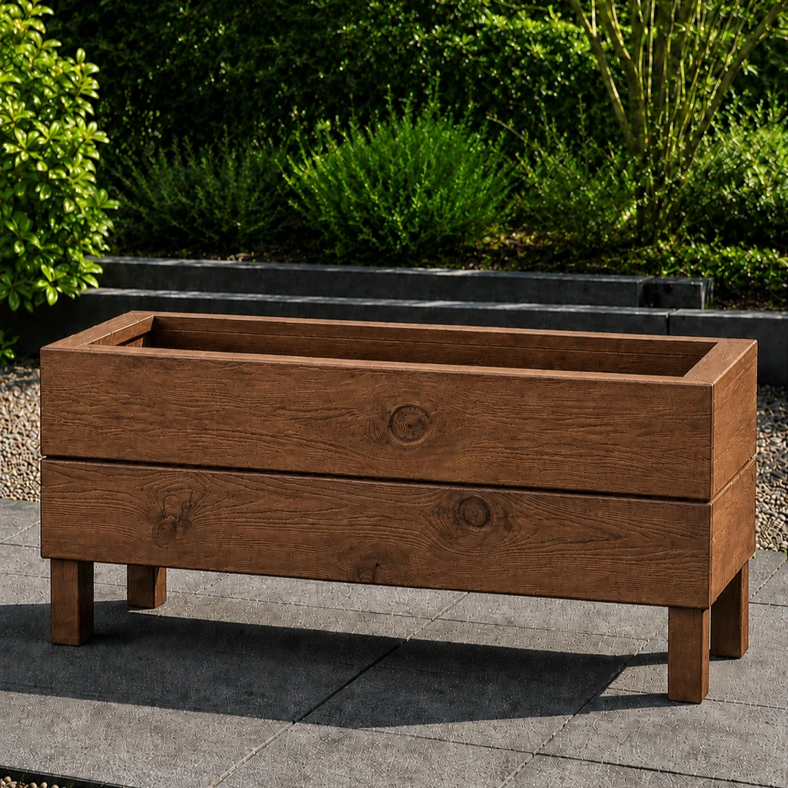Ahşap Dış Mekan Saksı Pervazlı Ceviz  35x30x100 - görsel 3