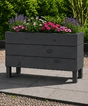 Ahşap Dış Mekan Saksı Antrasit 50x30x100  - İlen Design