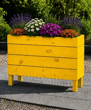Ahşap Dış Mekan Saksı Sarı 60x30x100 - İlen Design