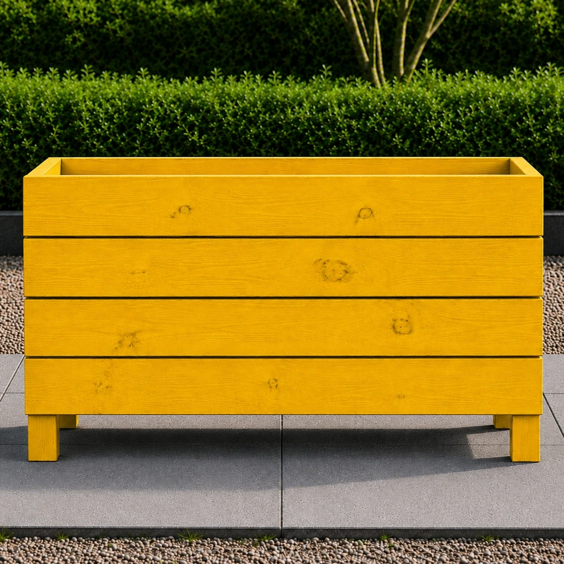 Ahşap Dış Mekan Saksı Sarı 60x30x100 - görsel 2