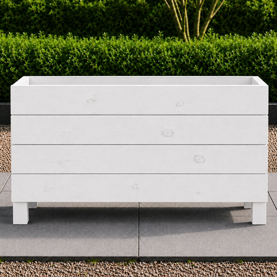 Ahşap Dış Mekan Saksı Beyaz 60x30x100 - görsel 2