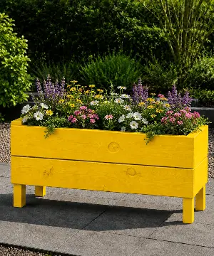 Ahşap Dış Mekan Saksı Pervazlı Sarı 35x30x100 - İlen Design
