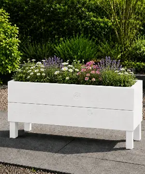 Ahşap Dış Mekan Saksı Pervazlı Beyaz 35x30x100 - İlen Design