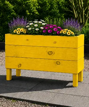 Ahşap Dış Mekan Saksı Sarı 50x30x100 - İlen Design