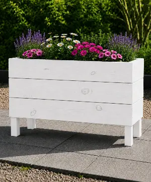 Ahşap Dış Mekan Saksı Beyaz 50x30x100 - İlen Design