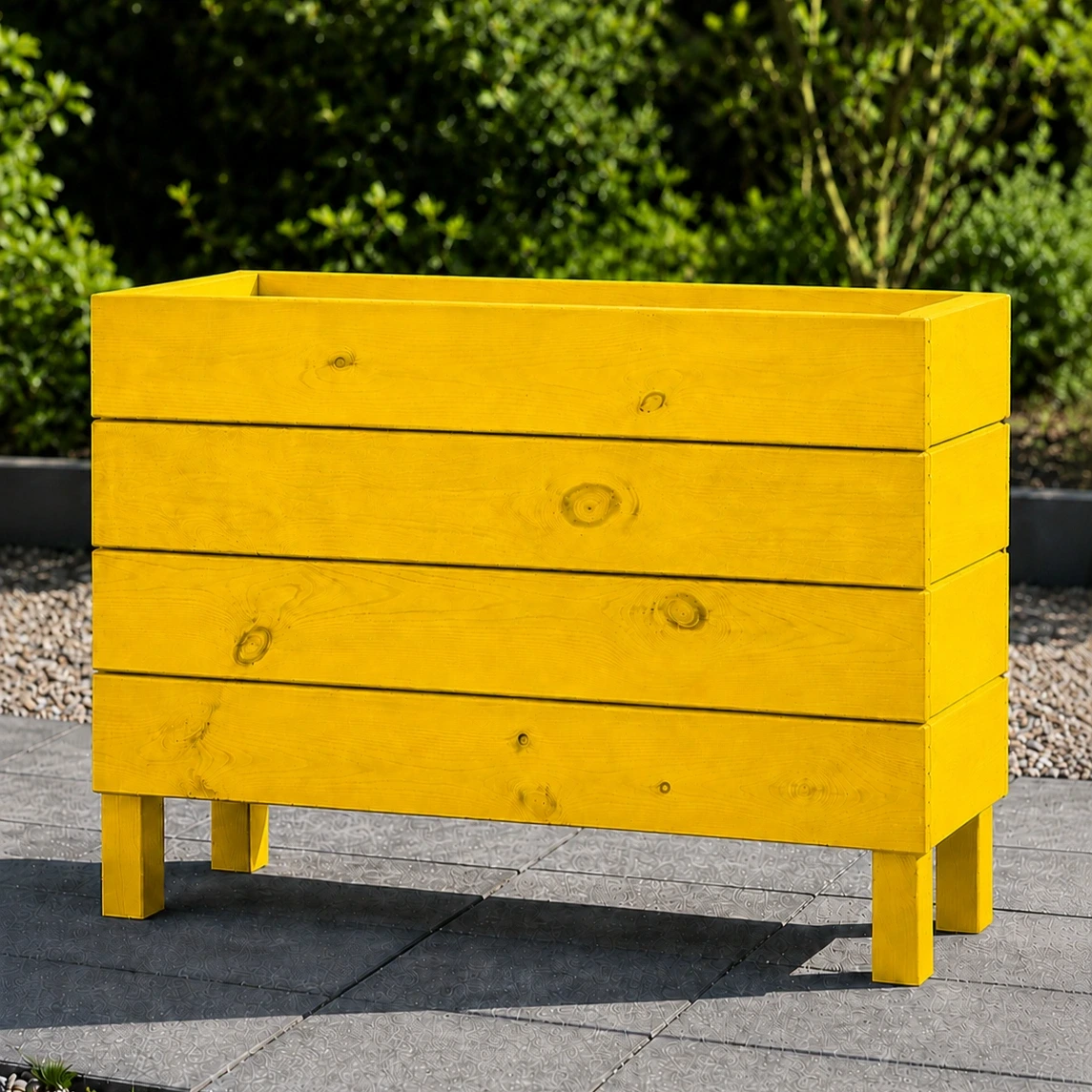 Ahşap Dış Mekan Saksı Sarı 60x30x100 - görsel 3