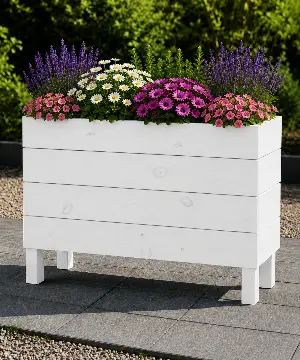 Ahşap Dış Mekan Saksı Beyaz 60x30x100 - İlen Design